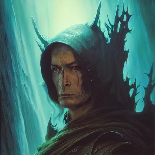 Prompt: head and shoulders portrait of a spectral wraith, d & d, fantasy, greg rutkowski, frank frazetta, alexandre chaudret, boris vallejo, michael whelan, miro petrov, hr giger, magali villeneuve, donato giancola