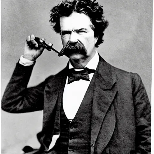 Prompt: Mark Twain with a TsingTao beer