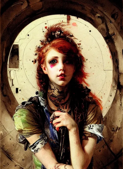 Image similar to a portrait of a pretty sewer punk young lady by adolf hiremy - hirschl