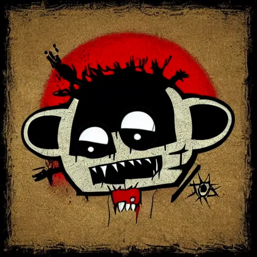 Prompt: dark art grunge cartoon vector sketch of a teddy bear with bloody eyes by - invader zim, loony toons style, horror theme, detailed, elegant, intricate