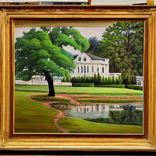 Prompt: a beautiful painting of a mansion in the serene landscape by Adam Paquette