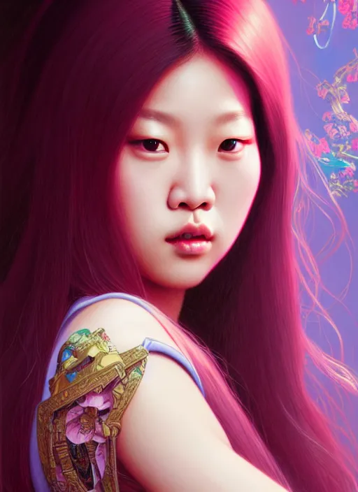 Image similar to jennie kim of blackpink, queen, tarot card, highly detailed, digital painting, smooth, sharp focus, illustration, ultra realistic, unreal engine, 8 k, art by simon bisley and greg rutkowski and alphonse mucha