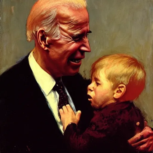 Image similar to joe biden devouring his son, by ilya repin, oil on canvas, 1 8 8 3