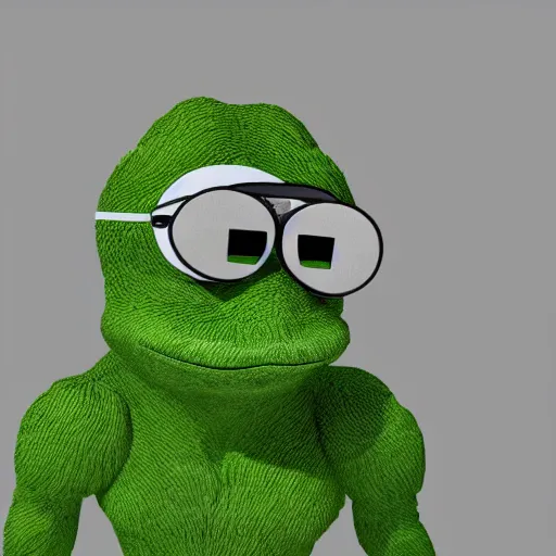 Image similar to a 3 d render of a pepe dressed in hippie clothes