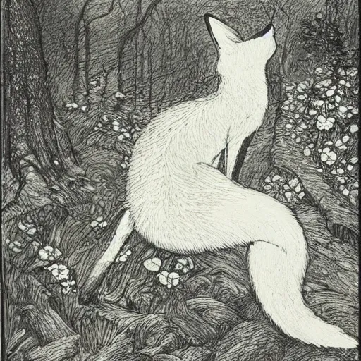 Image similar to candid portrait of clever fox in the forest, night sky, highly detailed, side view, illustrated by peggy fortnum and beatrix potter and sir john tenniel