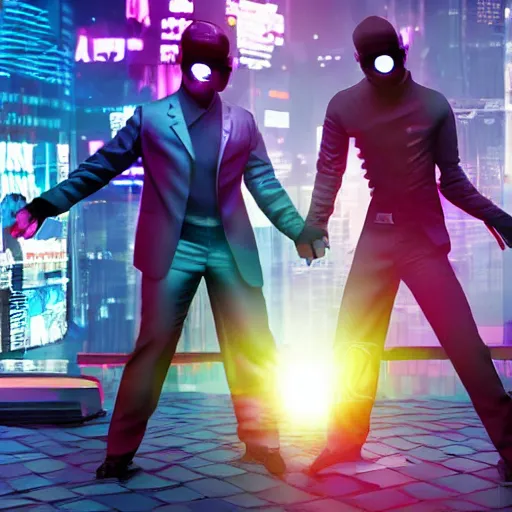 Prompt: cyberpunk gay gangnam style, full hd