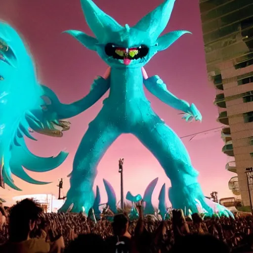 Image similar to toei productions kaiju miku hatsune as a giant monster. mikuzilla