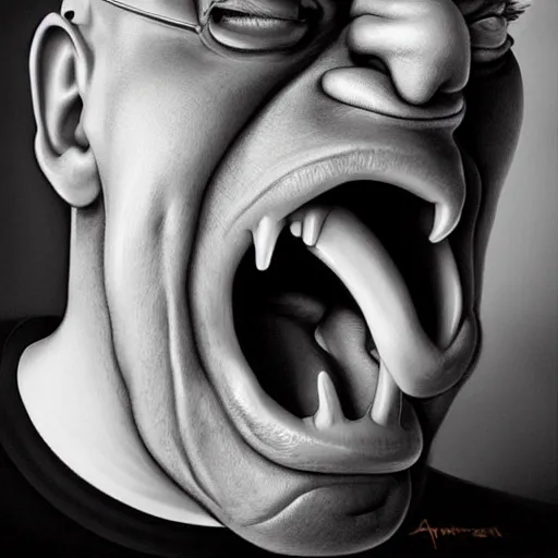 Prompt: realistic portrait of homer simpson drooling with his mouth wide open, by artgerm