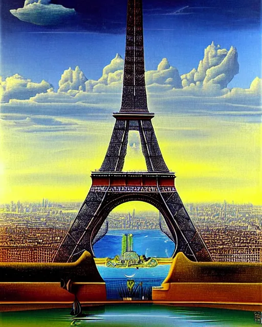 Prompt: scenic view of eiffel tower by salavador dali, surrealism,