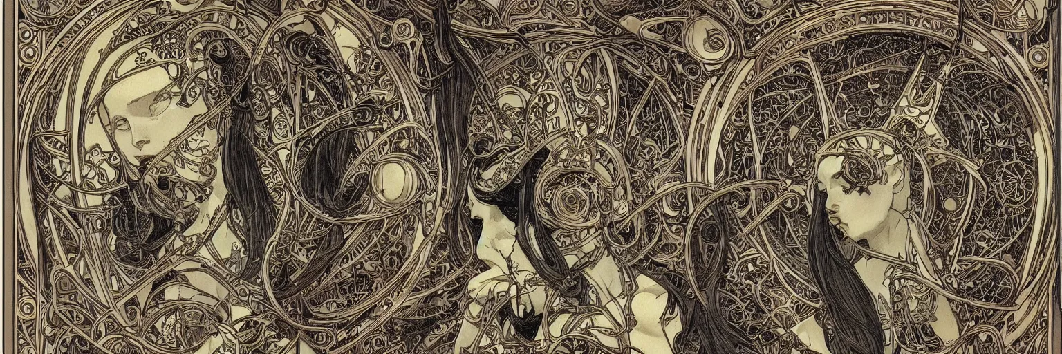 Prompt: art nouveau steelpunk frame and border designs only, no figures, no faces, no people, by travis charest, moebius and mucha, intricate, ornate, circuitry, gears, painted, extremely hyperdetailed, art deco, masterpiece, sharp focus, realistic technical details