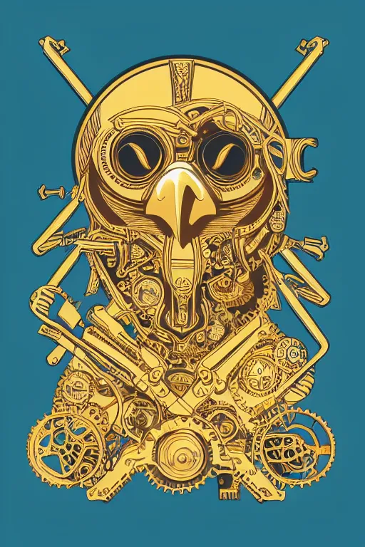 Image similar to Portrait of eagle, steampunk, gold, colorful, illustration, highly detailed, simple, smooth and clean vector curves, no jagged lines, vector art, smooth