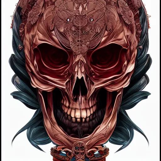 Prompt: anime manga skull portrait young woman skeleton, red riding hood, unreal engine, intricate, elegant, highly detailed, digital art, art by JC Leyendecker and sachin teng