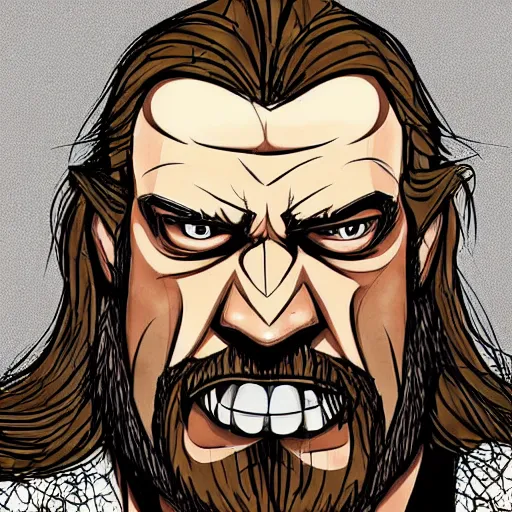 Image similar to Head-to-shoulder shot of Triple H as a Disney villain, Disney, Triple H, wrestling, WWE, Disney style, 2d, drawn image, beautifully drawn, Disney 2d animation still, digital 2D animation, traditional animation, Disney style, Disney animation, Deviantart, very coherent symmetrical artwork, heroic look, artstation, villain, brightly colored