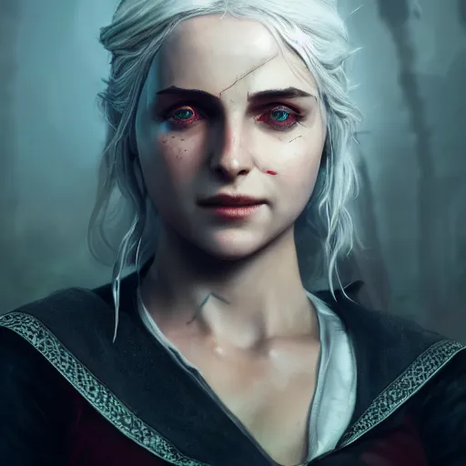 Image similar to ciri from the witcher 3 video game, huggy wuggy from poppy playtime video game, fullbody, ultra high detailed, glowing lights, oil painting, greg rutkowski, charlie bowater, beeple, unreal 5, daz, hyperrealistic, octane render, rpg portrait, dynamic lighting, fantasy art, beautiful face