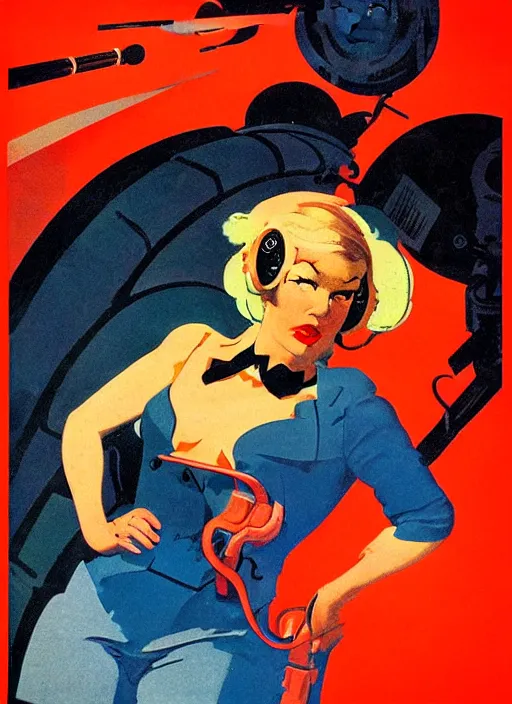 Image similar to soviet propaganda poster. cyberpunk spy. portrait by jean giraud and anton otto fischer and john philip falter and will eisner and gil elvgren