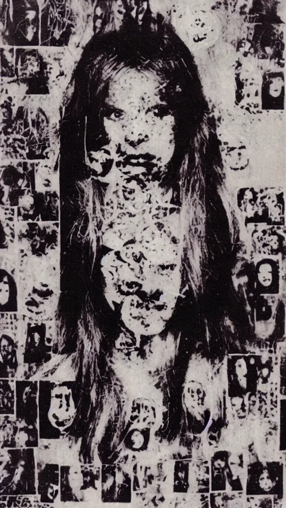 Prompt: occult satanic yearbook photo, 1 9 8 0 s, double exposure