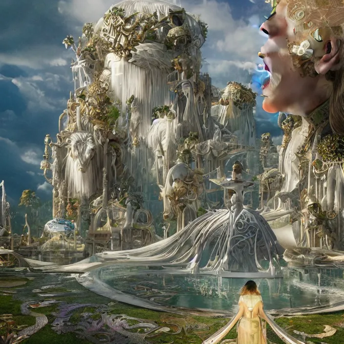 Image similar to minimal modernist bauhaus jeff koons style neverending story oracles palace, ultra realistic, concept art, intricate details, serious, highly detailed, photorealistic, octane render, 8 k, unreal engine, art by todd mcfarlane and artgerm and greg rutkowski and alphonse mucha