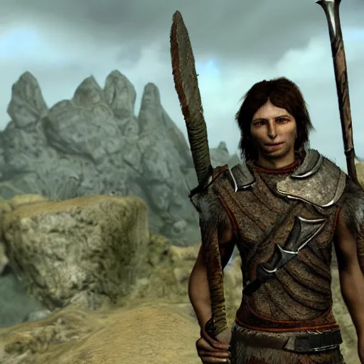 Image similar to Michael cera as scrawny barbarian in Skyrim