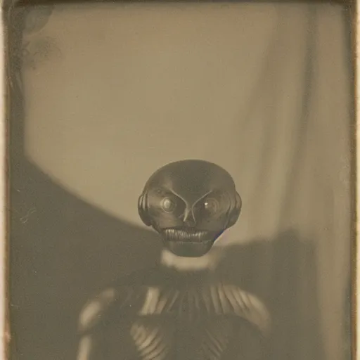 Prompt: A daguerreotype photograph of an alien in ancient Egypt.