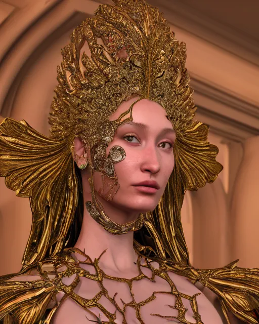 Image similar to a highly detailed metahuman 4 k close up render of an alien goddess bella hadid monument jibaro in iris van herpen dress schiaparelli in diamonds crystals swarovski and jewelry iridescent in style of alphonse mucha gustav klimt trending on artstation made in unreal engine 4