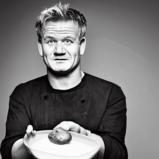 Prompt: Gordon Ramsey berating a potato, studio photography