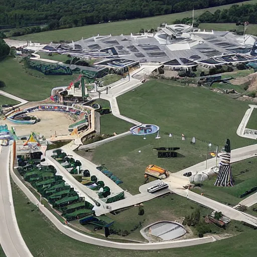 Prompt: a military installation disguised to look like a theme park,