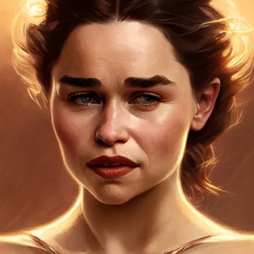 Image similar to beautiful Emilia Clarke as Flash, western, closeup, D&D, fantasy, intricate, elegant, highly detailed, digital painting, artstation, concept art, matte, sharp focus, illustration, art by Artgerm and Greg Rutkowski and Alphonse Mucha