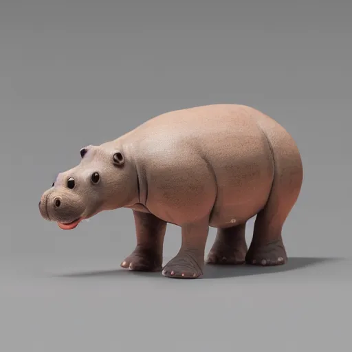 Prompt: studio shot, side view of a simplified hippo figurine ( carved from wood )!!!! and centered on a white to grey gradient background, wood grain, photorealistic, hyperrealistic, influenced by pixar, 8 k hd, octane render, unreal engine, featured on cgsociety