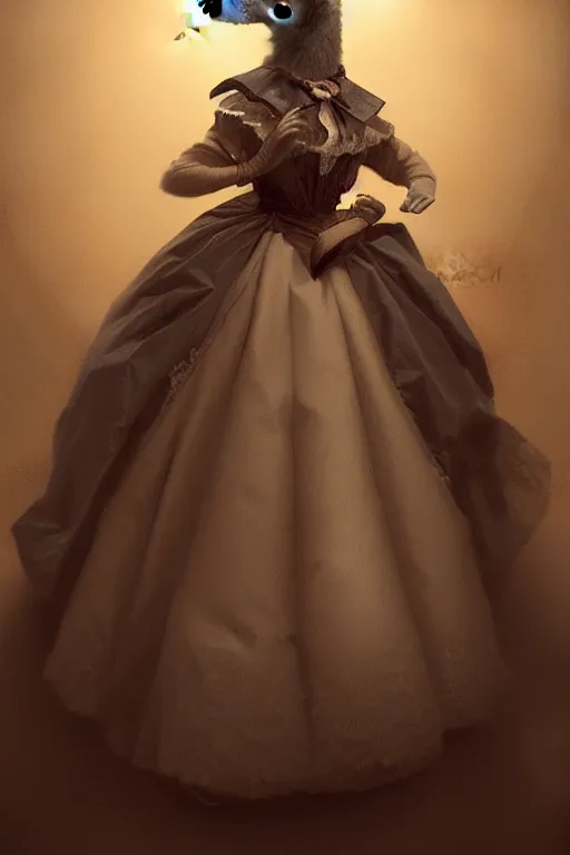 Image similar to portrait of an anthropomorphic rabbit in a victorian - era ballgown, dramatic lighting, highly detailed, digital painting, artstation, concept art, smooth, sharp focus, illustration, art by wlop, mars ravelo and greg rutkowski