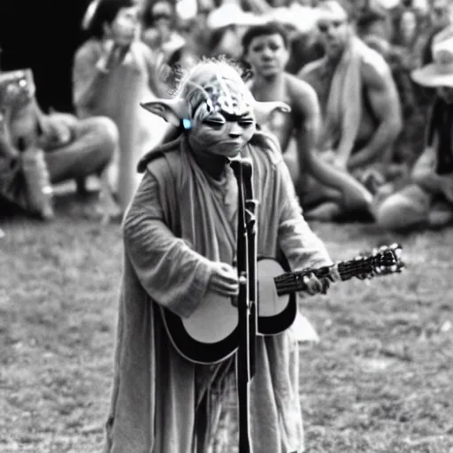 Image similar to yoda performing at woodstock