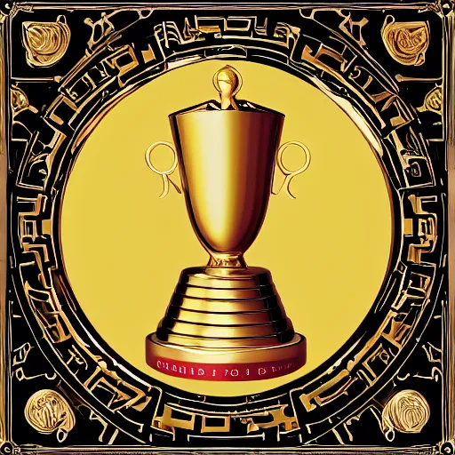 Image similar to a golden trophy, album art, cover art, poster, dramatic