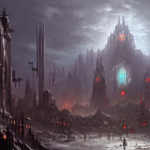 Prompt: Warhammer 40k citadel, Magic the Gathering art, art by greg rutkowski, matte painting, trending on artstation, very detailed