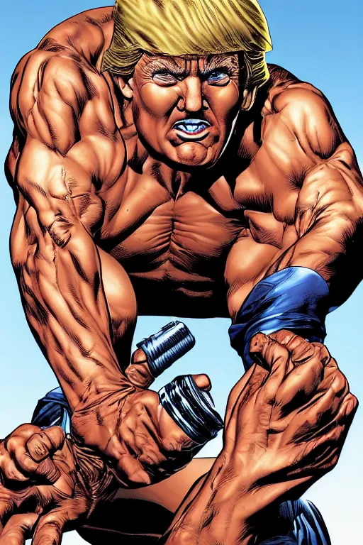 Prompt: character art by mike deodato, donald trump, absolute chad