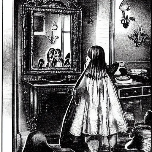 Image similar to Horror scene involving a mirror