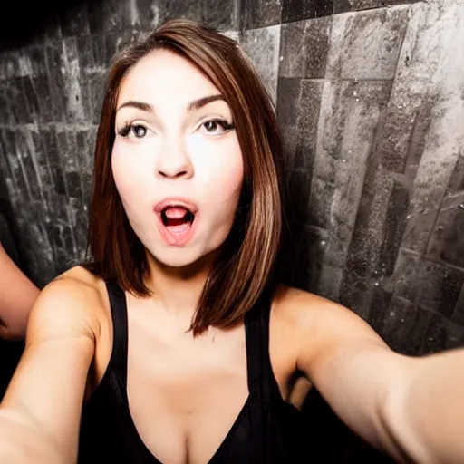 Image similar to beautiful girl takes a selfie in the toilet of a nightclub