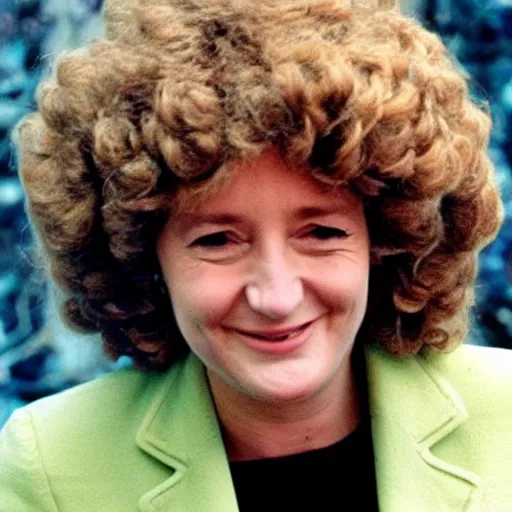 Prompt: marine lepen with afro hair, 7 0 s fashion