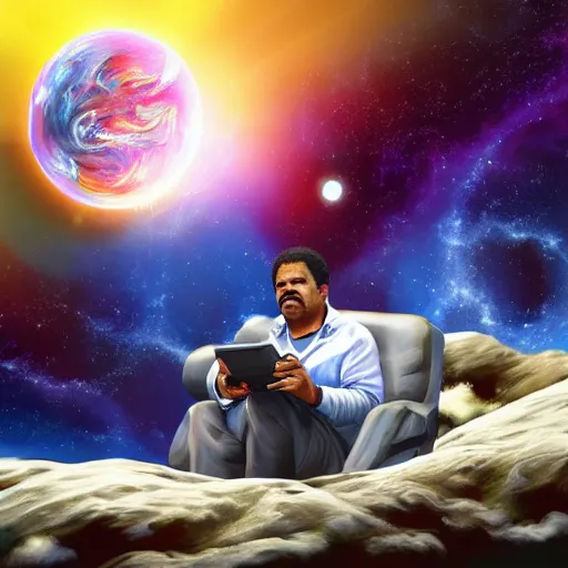 Prompt: Highly detailed Digital Art of Neil deGrasse Tyson floating in space