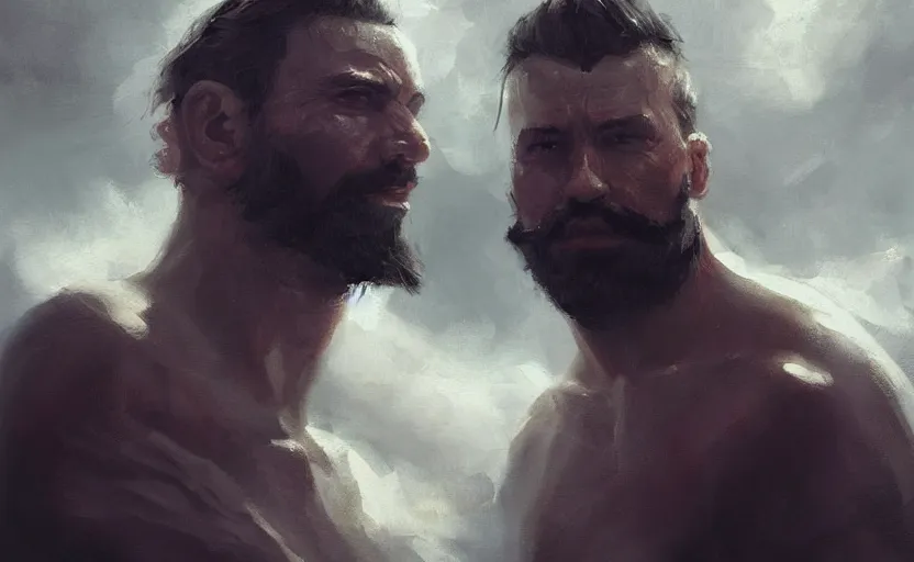 Image similar to a painting of the all father trending on artstation in the style of greg rutkowski, beautiful, male, sensual, natural skin, black beard