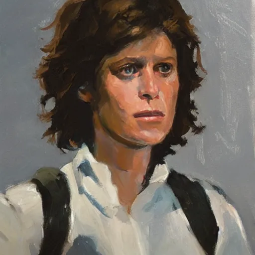 Image similar to ellen ripley, close - up by gregory manchess, 8 k