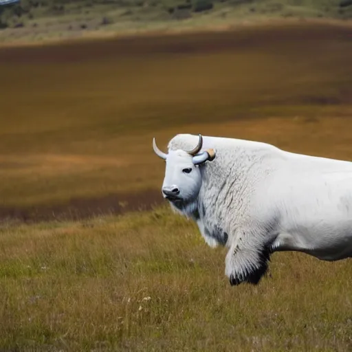 Image similar to a white bison in the clouds