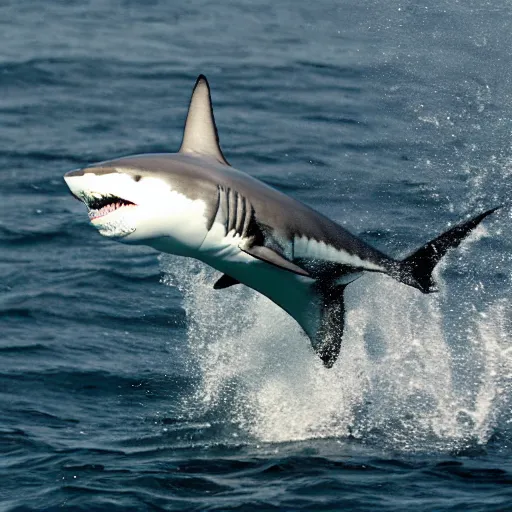 Prompt: Great white shark using toothbrush