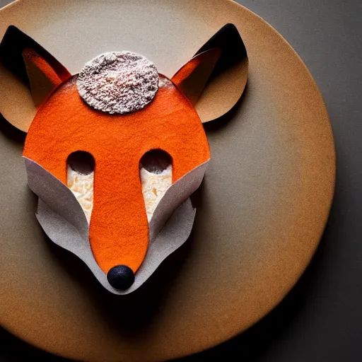 Image similar to studio photography of food in the shape of a fox