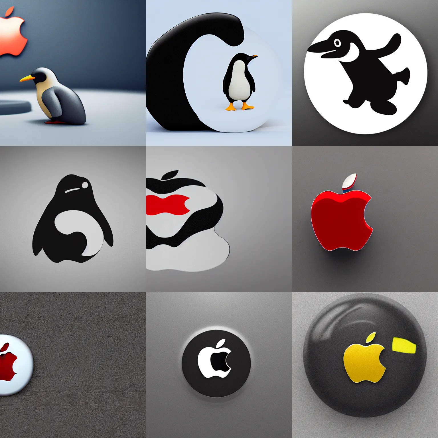 Image similar to a GNU Pinguin shitting on the Apple logo, octane rendering