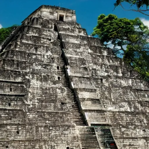 Image similar to a photo of cyberpunk city of tikal in guatemala with futuristic architecture and futuristic mayan aesthetic