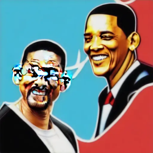 Prompt: will smith slapping obama with a black flip flop, digital art in the style of gta 5 cover art