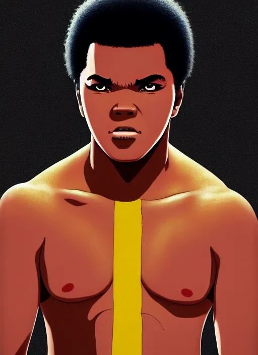 Prompt: portrait of muhammad ali as a naruto character, au naturel, hyper detailed, digital art, trending in artstation, cinematic lighting, studio quality, smooth render, unreal engine 5 rendered, octane rendered, art style by klimt and nixeu and ian sprigger and wlop and krenz cushart and masashi kishimoto and ghibli