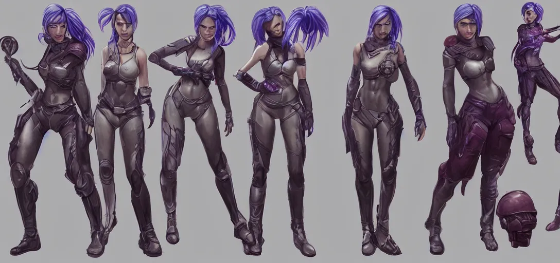 Prompt: character sheet concept art of female video game characters, cortana, renaissance, futurepunk, bright, parkour, rebel, realistic, hyperrealistic, photographic, costume, by marc brunet and artgerm