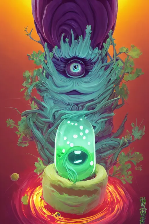 Image similar to roots cactus sushi cristal smurf ghost creature animal sushi cristal very big eye roots cactus elemental flush of force nature micro world fluo fishscale, behance hd by jesper ejsing, by rhads, makoto shinkai and lois van baarle, ilya kuvshinov, rossdraws radiating a glowing aura global illumination ray tracing hdr