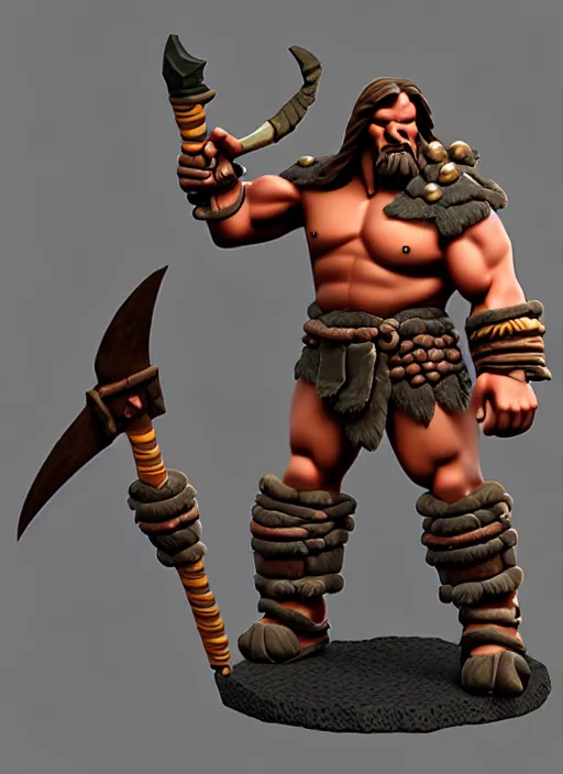 Image similar to barbarian, stylized stl fantasy miniature, 3 d render, activision blizzard style, michael vicente