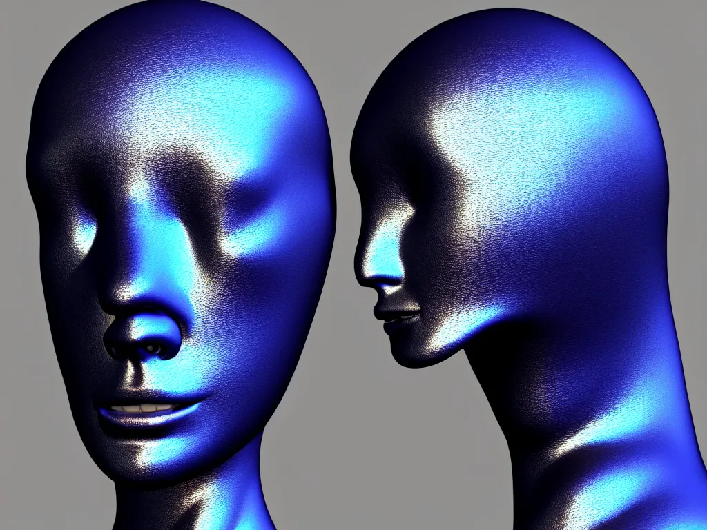 Prompt: a 3 d render of a mannequin head with a beautiful large eastern indigo snake, iridescent scales, 4 k, trending on artstation, award winning, photorealistic, volumetric lighting, octane render,